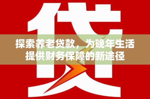洪湖探索养老贷款，为晚年生活提供财务保障的新途径